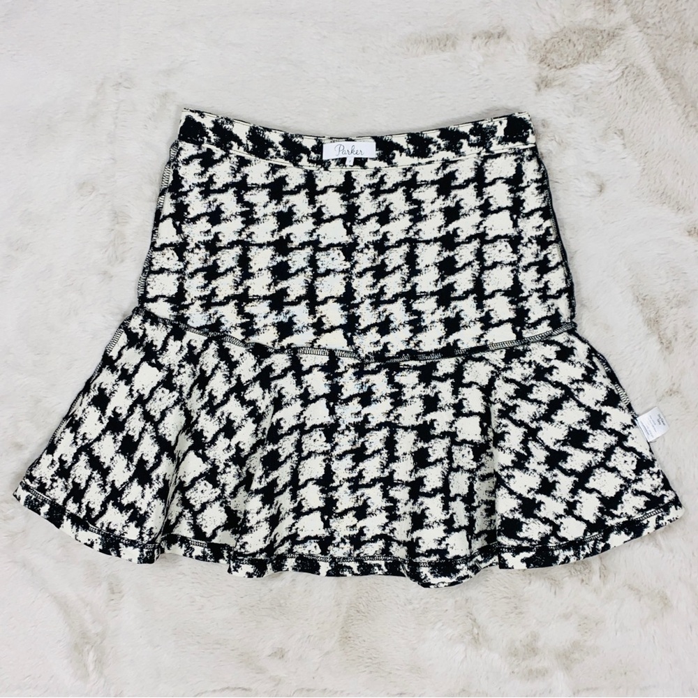 PARKER Mckenna Fit & Flare Mini Skirt sz 2 Waist 26" Black White Houndstooth - Picture 7 of 16